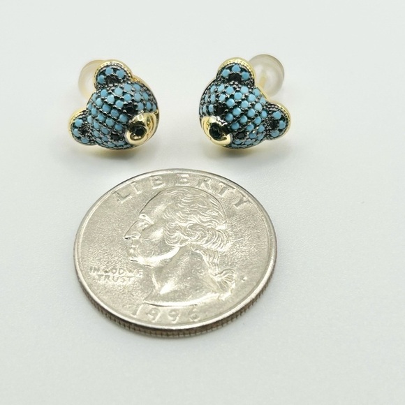 Blue and Black Stone Teddy Bear Stud Earrings-New! - Picture 2 of 4